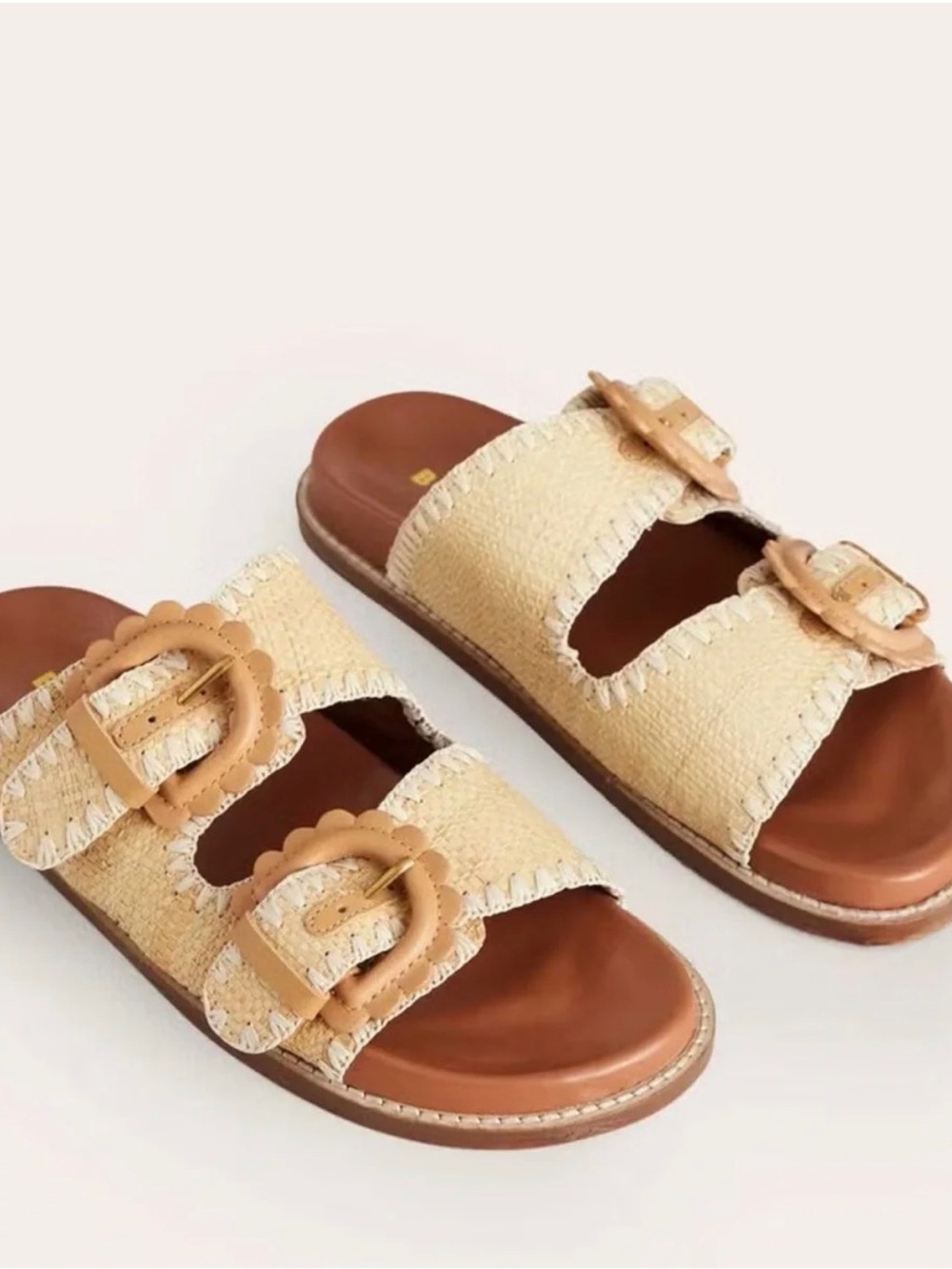 Boden Beige Raffia Double-Buckle Slide Sandals